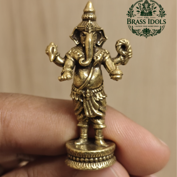 Miniature Brass Standing Ganesh Idol 1.6 Inch