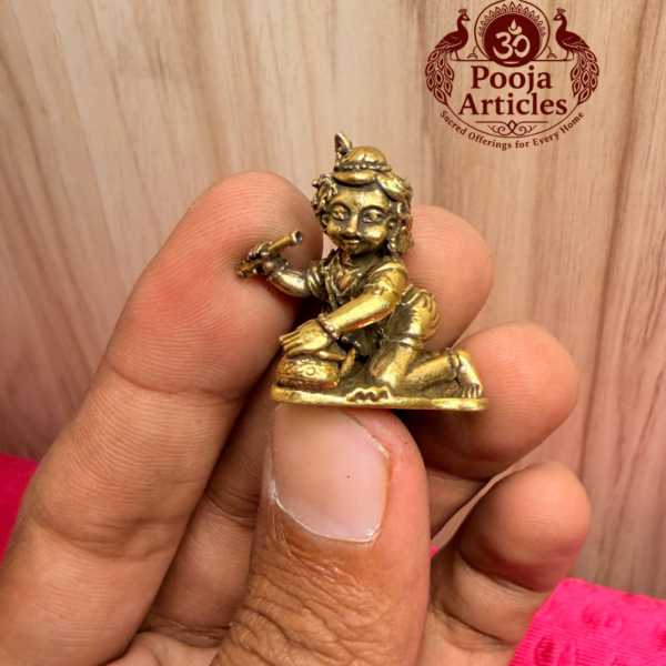 Miniature Brass Matka Krishna Statue 1.1 Inch