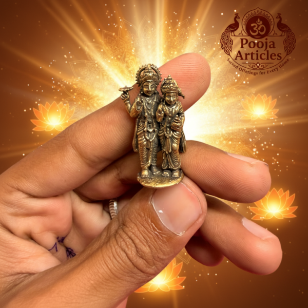 Miniature Brass Vishnu Lakshmi Statue 1.4 Inch