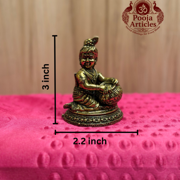 Premium Brass Bal Krishna Statue with Matka 3 Inch