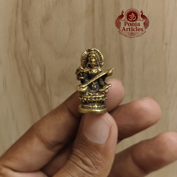Miniature Brass Saraswati Statue 1.1 Inch