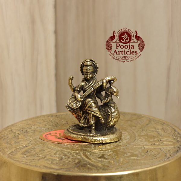 Miniature Brass Saraswati Statue 1.2 Inch