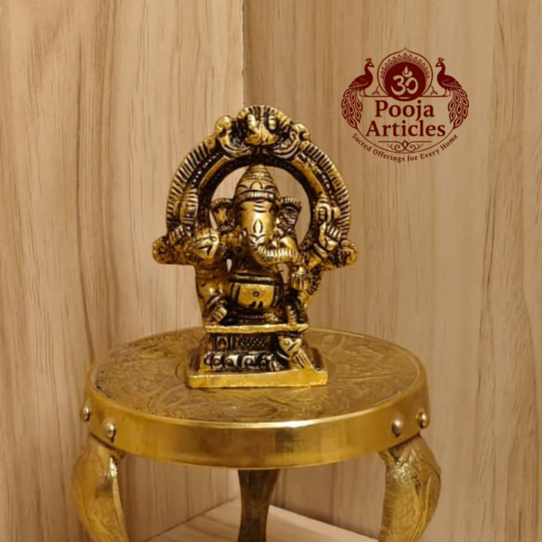 Brass Mini Ganesha Idol With Arch 2.5 Inch