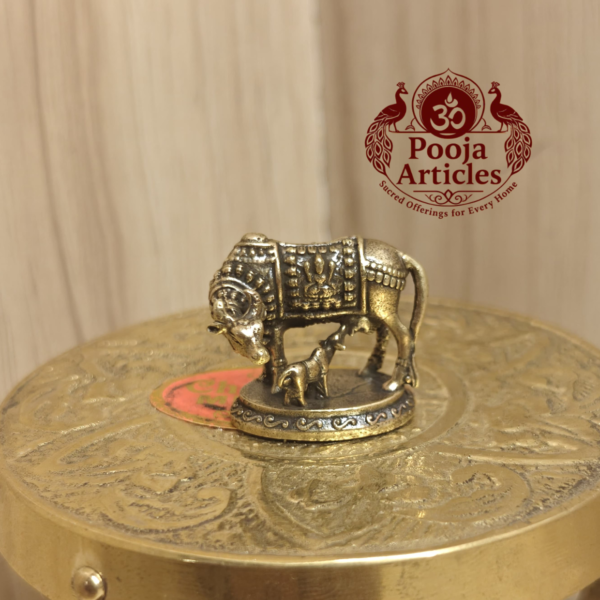 Miniature Brass Cow and Calf Statue 1 Inch