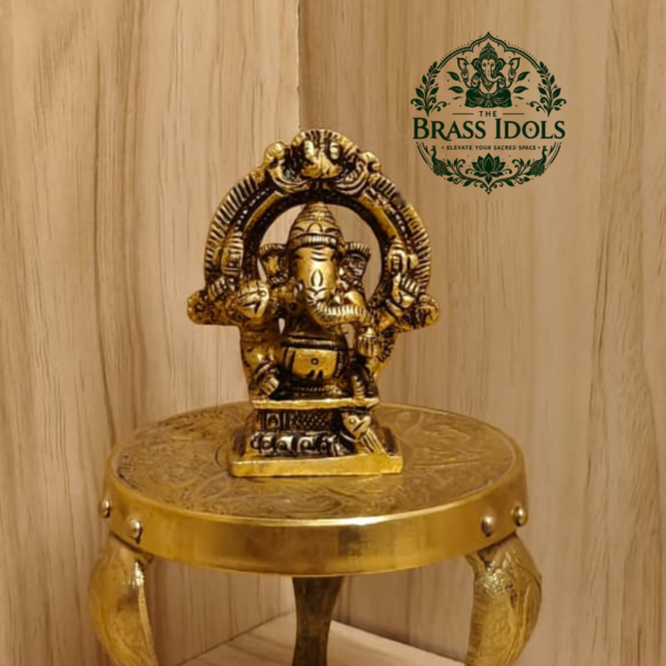 Brass Mini Ganesha Idol With Arch 2.5 Inch