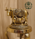 Premium Brass Kamdhenu Cow and Calf Statue 2.5 Inch