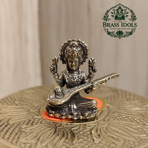 Miniature Brass Saraswati Idol 1.2 Inch