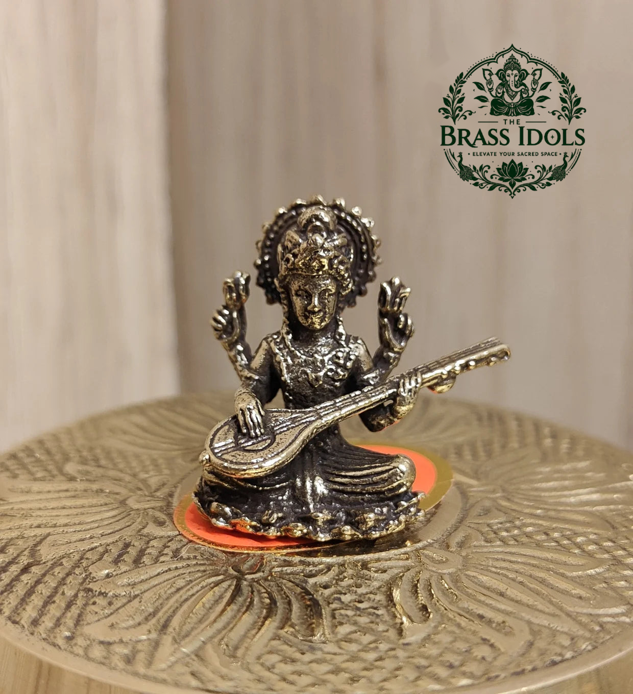 Miniature Brass Saraswati Idol 1.2 Inch Miniature Brass Saraswati Idol 1.2 Inch