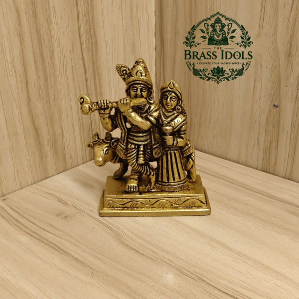 Brass Radha Krishna with Cow Idol 3.2 Inch