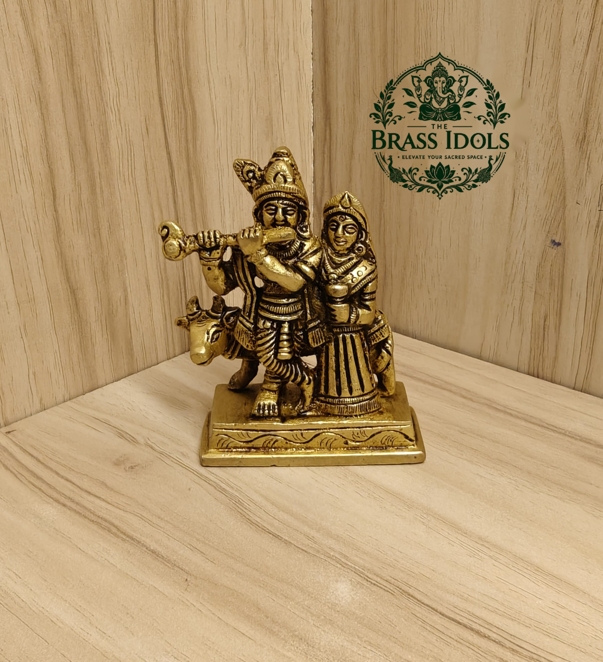 Brass Radha Krishna with Cow Idol 3.2 Inch Brass Radha Krishna with Cow Idol 3.2 Inch