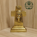 Brass Cross Statue with Jesus Face 4.2 Inch