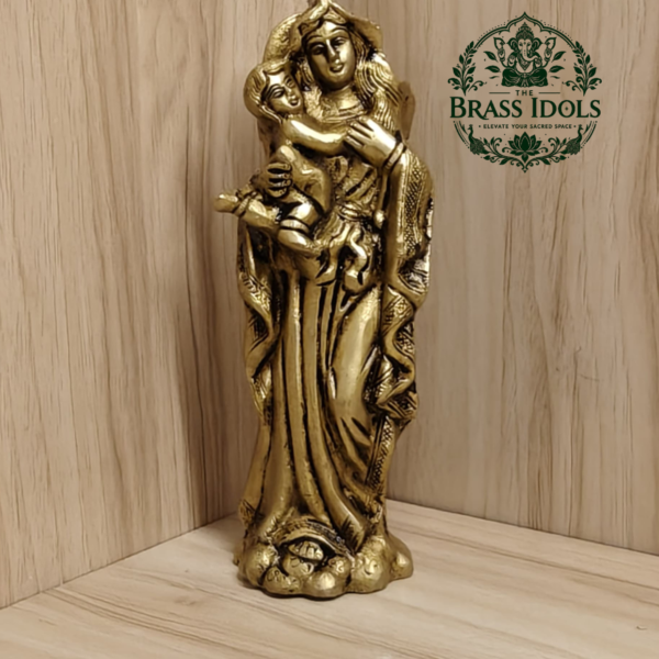Brass Mother Mary with Baby Jesus Statue 7 Inch