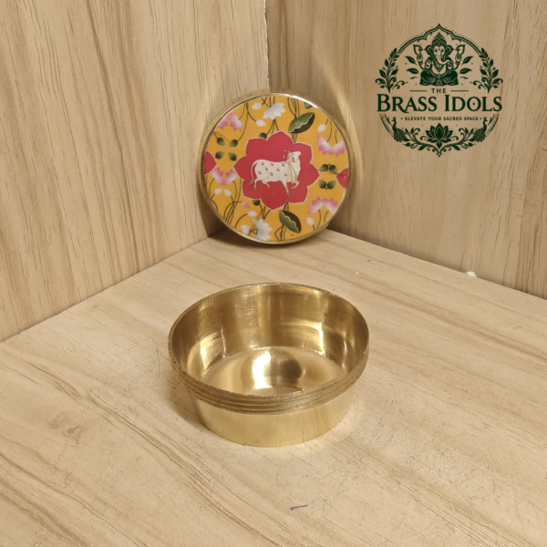 Brass Cow Meena Kumkum Box 2 Inch