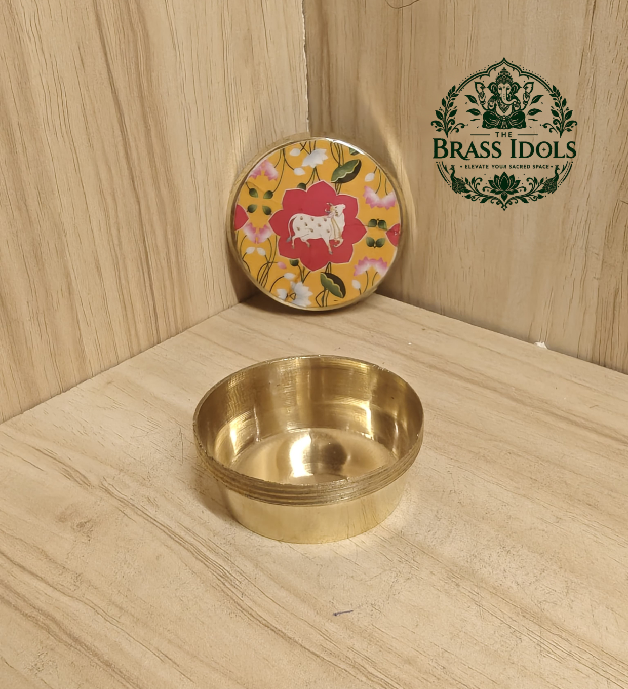 Brass Cow Meena Kumkum Box 2 Inch Brass Cow Meena Kumkum Box 2 Inch