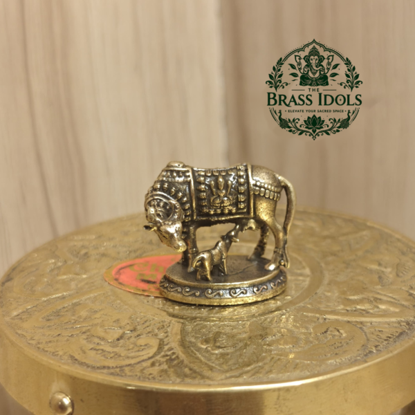 Miniature Brass Cow and Calf Statue 1 Inch