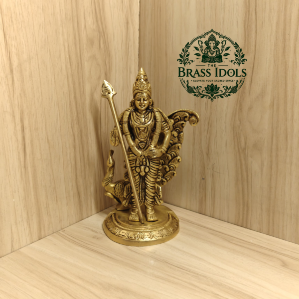 Brass Peacock Murugan Statue 7 Inch