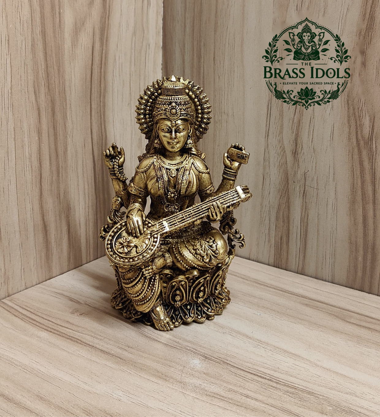 Premium Brass Saraswati Idol 5 Inch Premium Brass Saraswati Idol 5 Inch