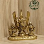 Brass Shankh Chakra Stand with Perumal Idol 4.7 Inch