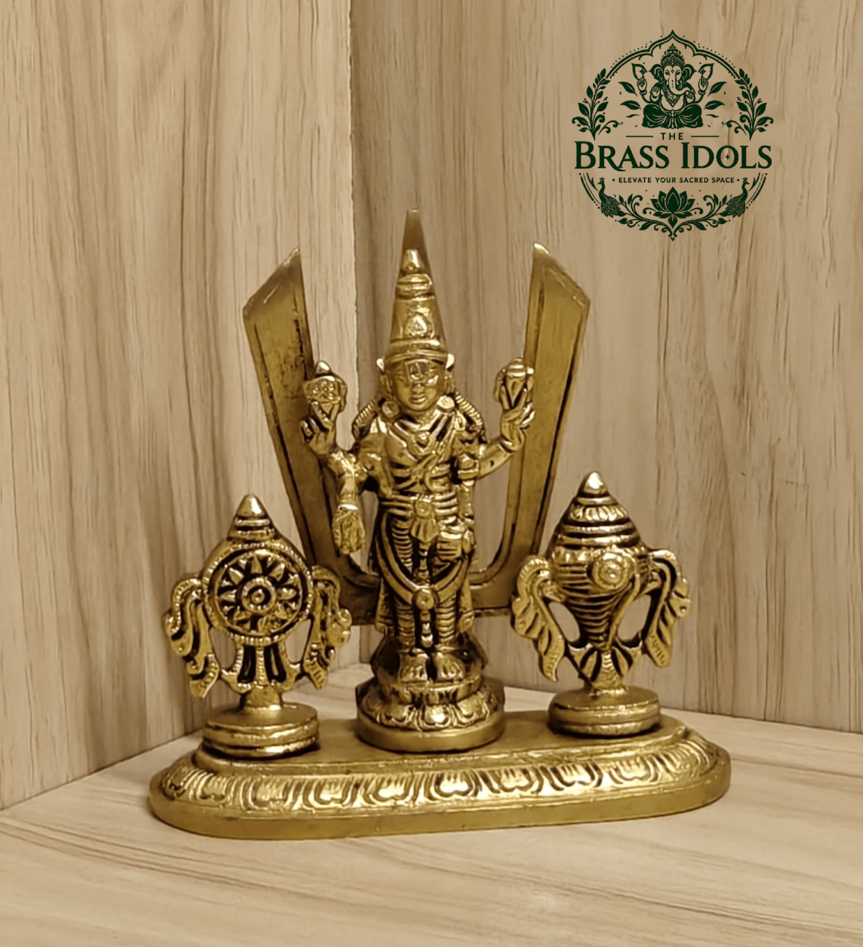 Brass Shankh Chakra Stand with Perumal Idol 4.7 Inch Brass Shankh Chakra Stand with Perumal Idol 4.7 Inch