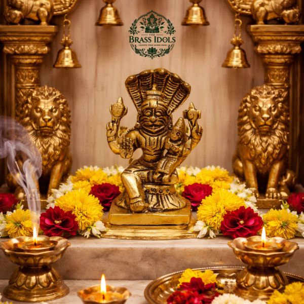 Brass Narasimha Lakshmi Statue 3 Inch
