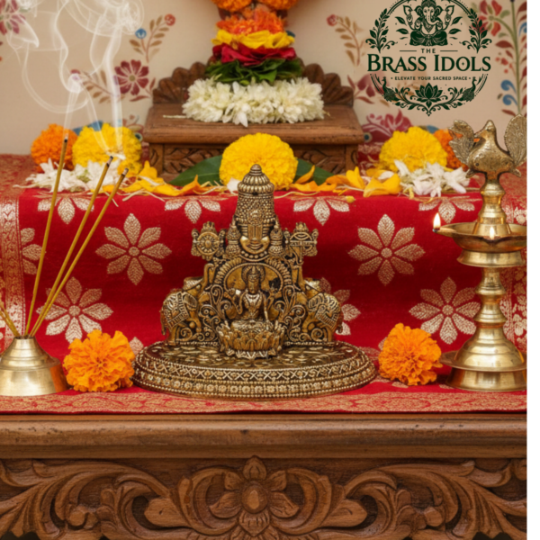 Premium Brass Tirupati Balaji with Gajalakshmi Statue 3 Inch