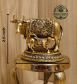 Premium Brass Kamdhenu Cow and Calf Statue 2.5 Inch