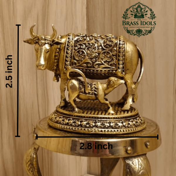 Premium Brass Kamdhenu Cow and Calf Statue 2.5 Inch