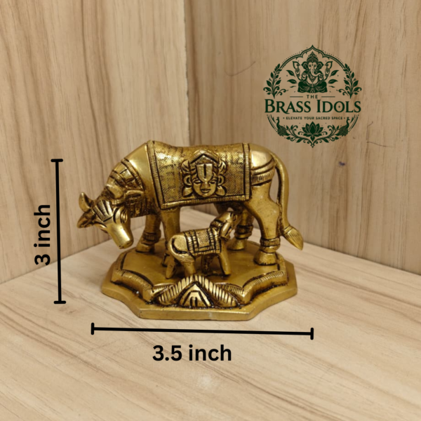 Brass Kamadhenu Cow and Calf Statue 3 Inch