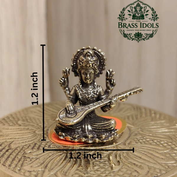 Miniature Brass Saraswati Idol 1.2 Inch