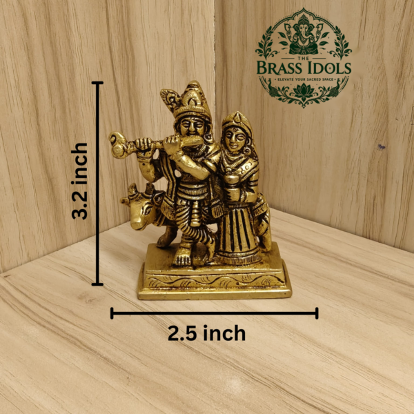 Brass Radha Krishna with Cow Idol 3.2 Inch
