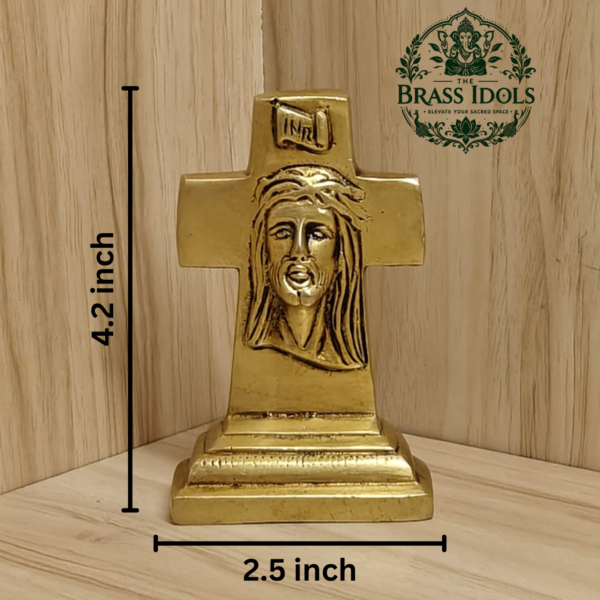 Brass Cross Statue with Jesus Face 4.2 Inch