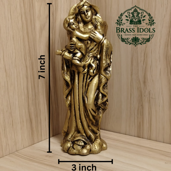 Brass Mother Mary with Baby Jesus Statue 7 Inch