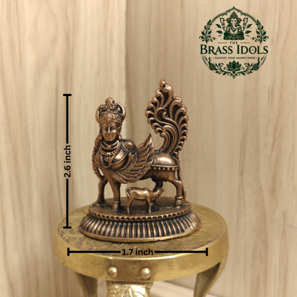 Copper Kamadhenu with Calf Statue 2.6 Inch