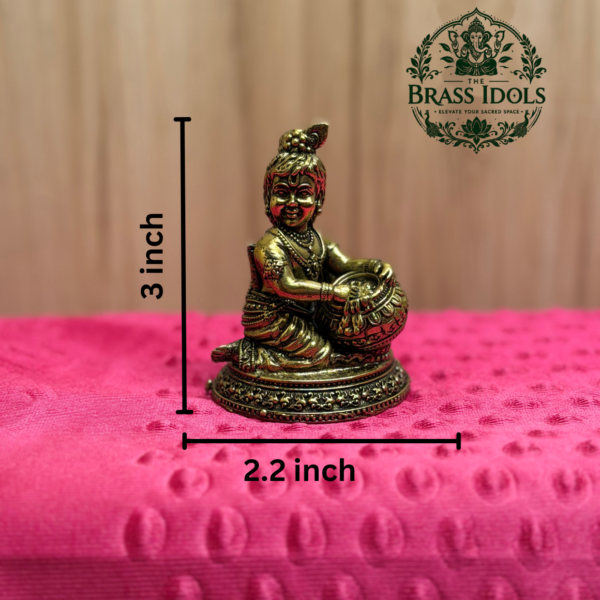 Premium Brass Bal Krishna Statue with Matka 3 Inch