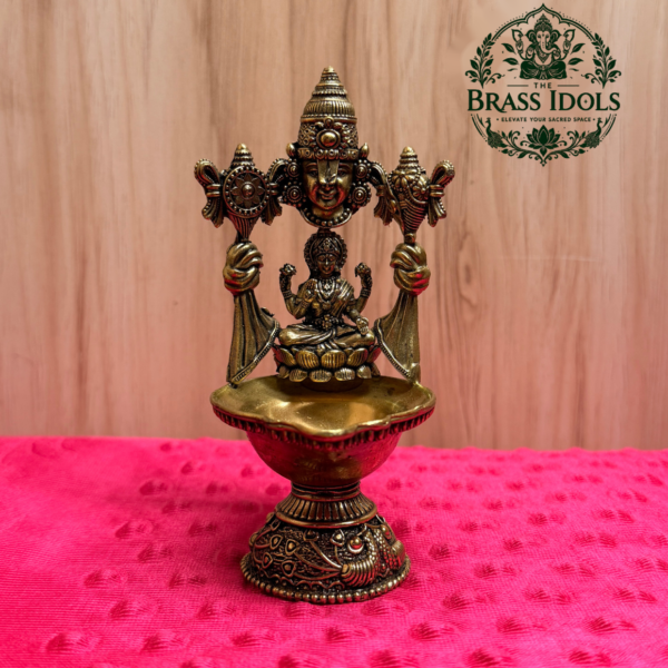 Premium Brass Perumal Vilakku with Lakshmi 4.6 Inch