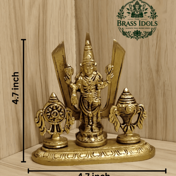 Brass Shankh Chakra Stand with Perumal Idol 4.7 Inch