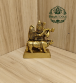 Brass Radha Krishna with Cow Idol 3.2 Inch