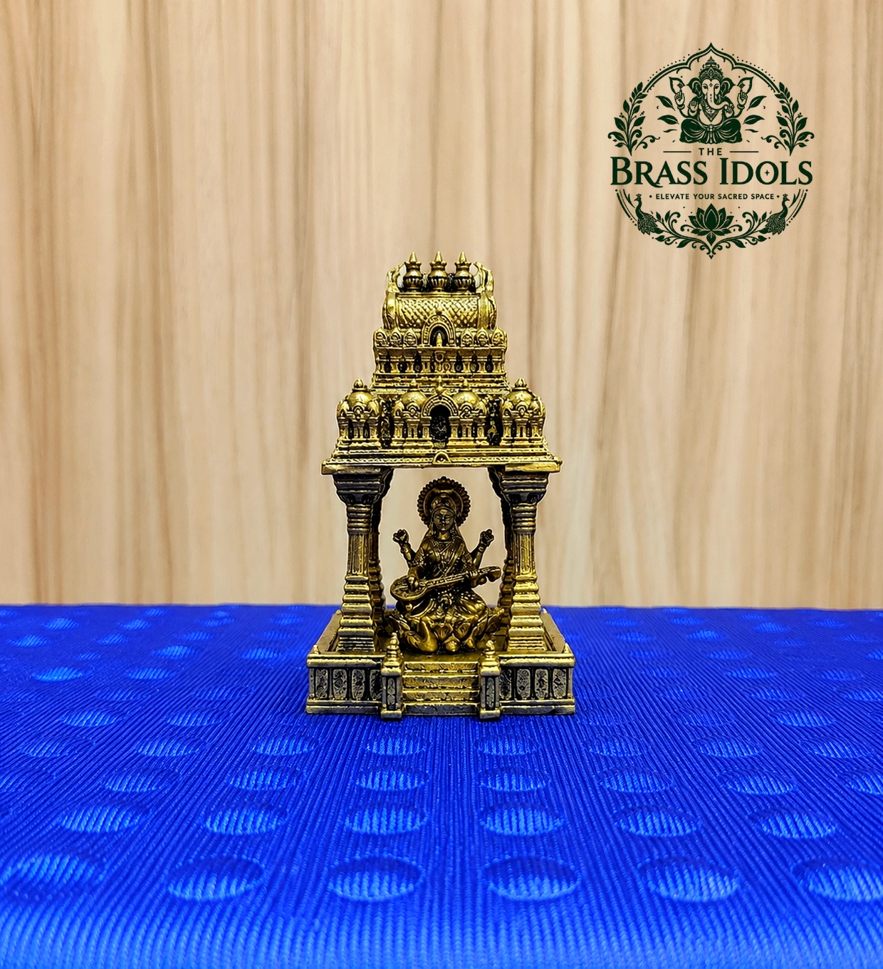 8a86ad3d-b97d-4797-86f3-ef3b9f4b0a46 Premium Brass Saraswathi Devi Temple Mandap 3.5 Inch - Image 1