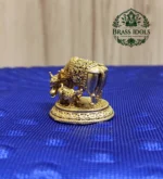 Premium Brass Kamadhenu Cow and Calf Idol 1.1 Inch - Image 3