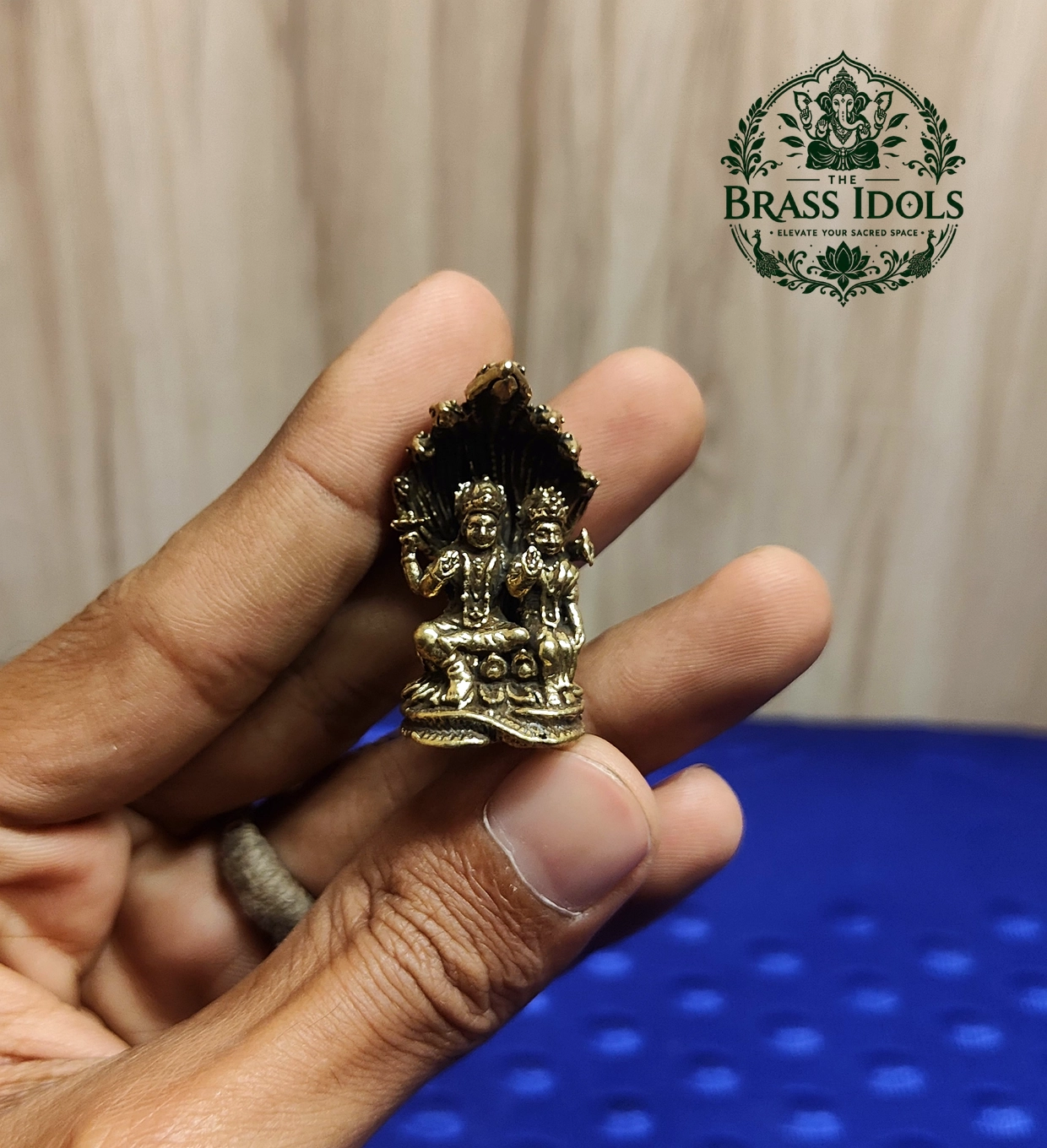 IMG20260827154815 Miniature Brass Lakshmi Vishnu Idol With Sheshnag 1.7 Inch - Image 1