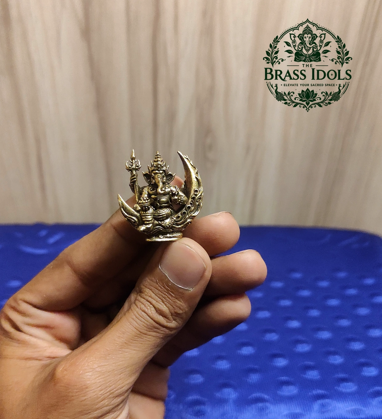 IMG20260827154848 Miniature Brass Chandrama Ganesha Statue 1.2 Inch - Image 1