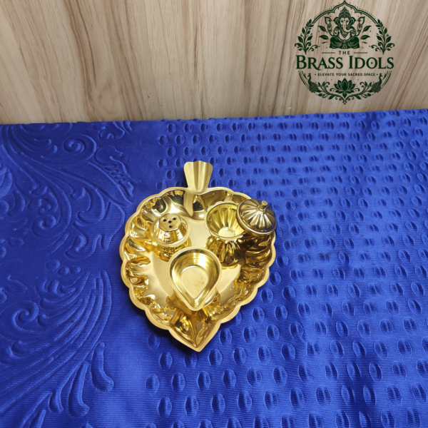 Brass Leaf-Shaped Pooja Set 1.5 Inch