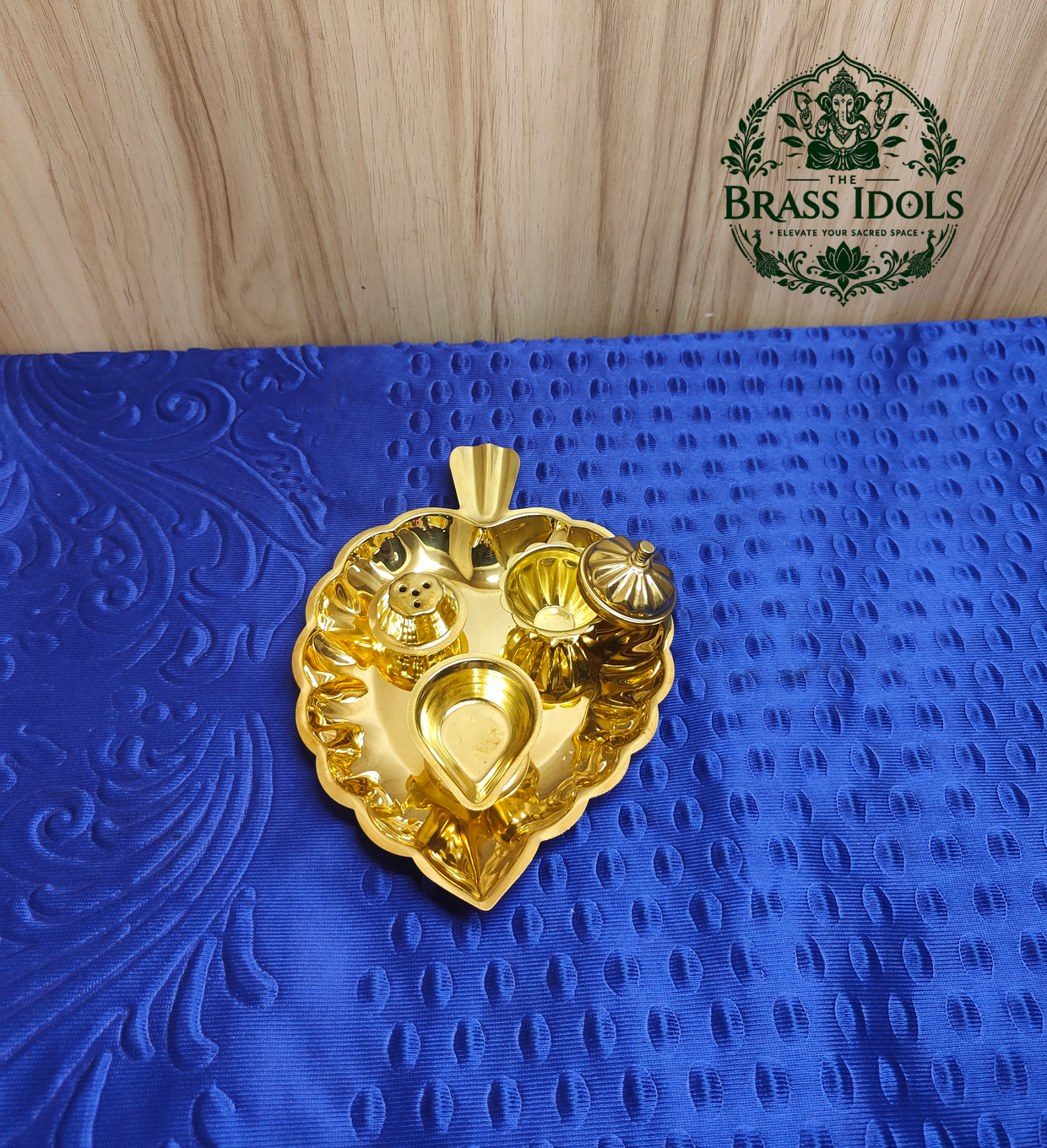 IMG20260921194838 Brass Leaf-Shaped Pooja Set 1.5 Inch - Image 1